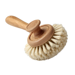 An artisan-made bamboo dish brush with removable head isolated on transparent background