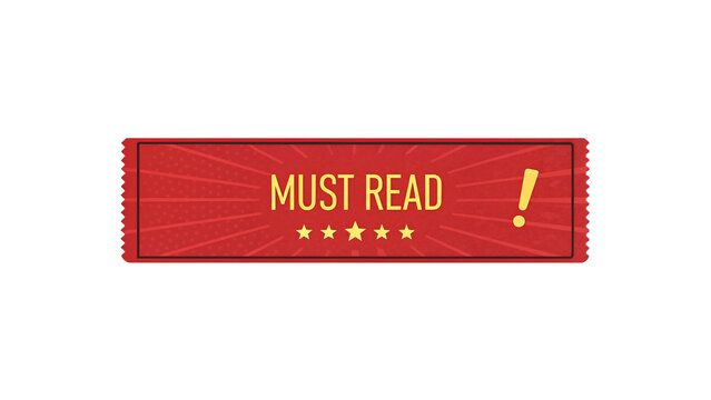 A red must read banner with stars and an exclamation point, isolated on transparent background