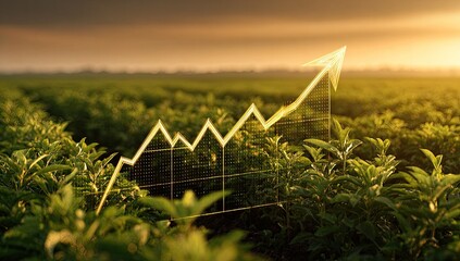 Growth chart over a field at sunrise