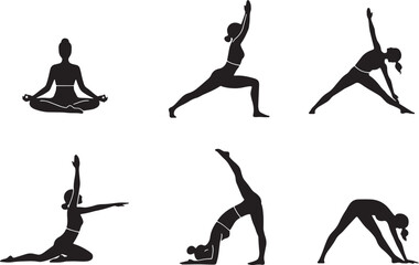 silhouettes of yoga poses icon set
