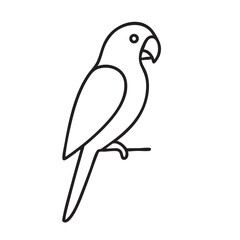 Fototapeta premium Minimalist Line Art Illustration of a Parrot Perched on a Branch Isolated on White Background