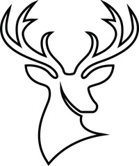 Outline vector of deer head icon, clean line wildlife illustration for eco branding, woodland badges, rustic logos, and animal graphics.