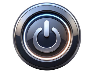 3D Power Button Icon with Glow Effect and Soft Shadow, Angled View, Realistic Tech Style, Transparent PNG.And transparent the background.