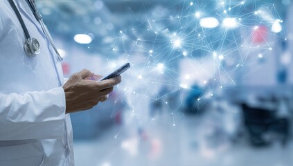 Doctor using smartphone in a modern medical facility