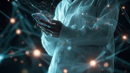 Person using a smartphone in a network