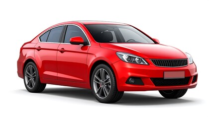 Obraz premium Red sedan, front view, isolated