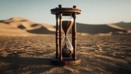 Hourglass in desert landscape