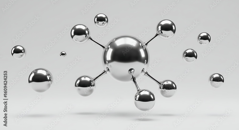 Poster abstract metallic molecule model for science and technology concepts illustration