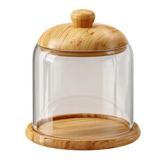 A bamboo-based dome glass jar for storage, isolated on transparent background.