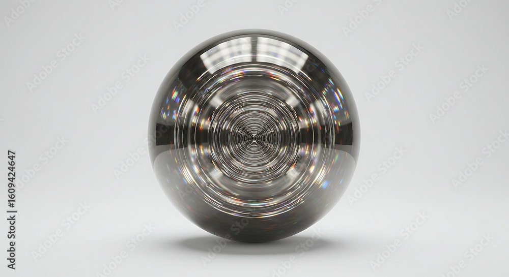 Poster abstract sphere with circular reflections on a seamless white background studio