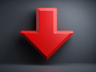 3D red arrow pointing downwards on a dark gradient background, symbolizing decrease, download, direction, or downward movement