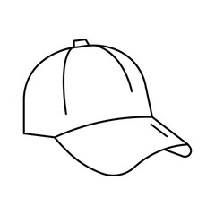 Baseball cap, curved visor headwear icon vector illustration for casual style, street fashion, sport accessory, outline drawing, clothing element.