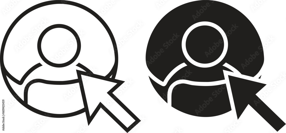 Poster user profile icon with cursor pointer in black and white style – vector illustration