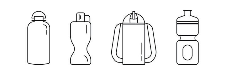 Water bottle, hydration container set vector illustration for fitness, gym, sport, outdoor, travel, camping, reusable, eco friendly, icon pack.