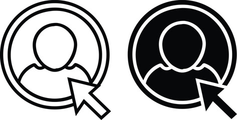 User Icon with Mouse Cursor in Black and White Circle - Vector Illustration