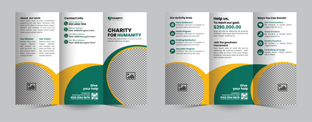 Charity Trifold Brochure Design Template for Donation Drive and Fundraising Event to support meaningful causes and inspire community involvement.