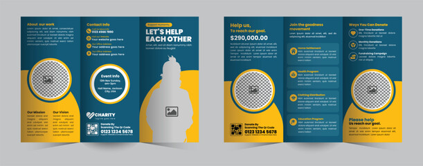 Professional and customizable tri-fold brochure template designed to promote charity fundraising events, drive donations, and effectively engage supporters for your cause