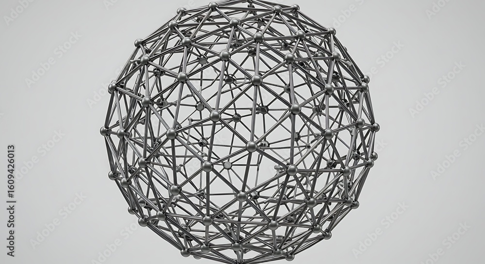 Poster complex wireframe sphere structure on clean background, abstract geometry