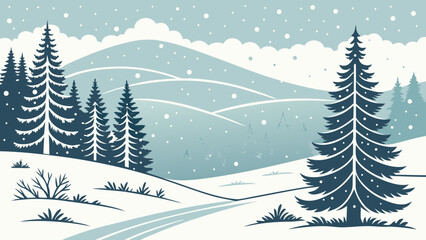 Winter Vector Hills Illustration - Snowy Weather Forest Landscape Christmas Design