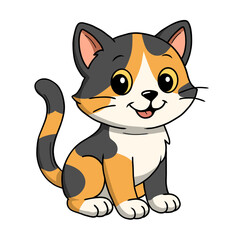 Cute Calico Cat Character – Colorful Cartoon Illustration