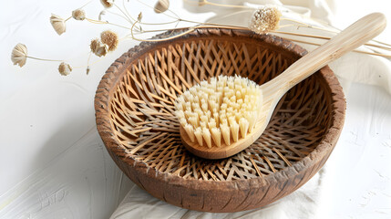 Natural Body Brush in Woven Bowl
