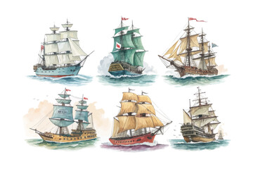 set of watercolor  Frigate ship vector illustration isolated on white background © Tanvir Rana
