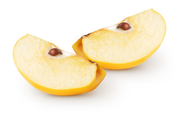 Two pieces of quince fruit isolated on white background