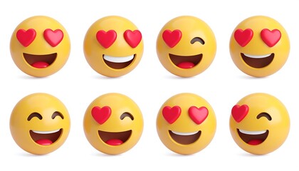 Smiling emoji faces with hearts in eyes