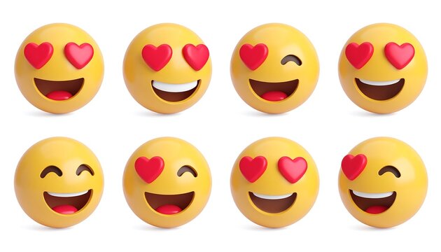 Smiling emoji faces with hearts in eyes