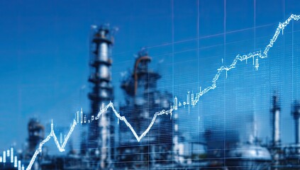 Industrial complex with rising stock chart