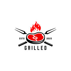Grill logo, roast beef and crossed forks