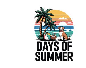 Obraz premium Dog Days of Summer T-Shirt Design – Cute Retro Vintage Dog Graphic, Summer Beach Vibes, Fun Pet Lover Apparel, Hot Weather Casual Tee Illustration