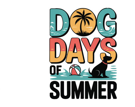 Dog Days of Summer T-Shirt Design &ndash; Cute Retro Vintage Dog Graphic, Summer Beach Vibes, Fun Pet Lover Apparel, Hot Weather Casual Tee Illustration
