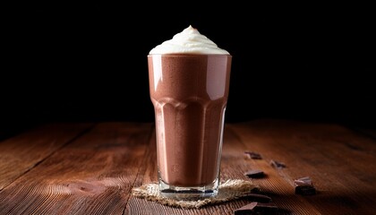 chocolate protein shake with foam on top