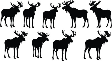 Moose silhouette, moose clipart, animal silhouette, wildlife vector, moose antlers, forest animal silhouette, moose side view, black moose image