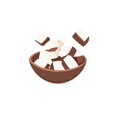 Minimalistic 2D flat icon featuring coconut pieces, clean vector design, simple illustration style, isolated on a white background, modern element in vector and EPS format. simple design set