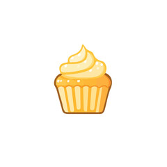 Minimalistic 2D flat icon featuring cupcake with cream, clean vector design, simple illustration style, isolated on a white background, modern element in vector and EPS format. simple design set