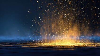 Fiery sparks explode on dark surface