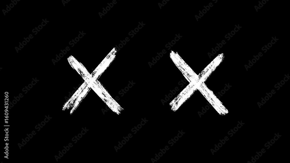 Poster animated two x mark symbols with a white chalkboard texture on a black background for visualizing wr