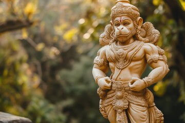 Fototapeta premium Hanuman Jayanti statue standing majestically, Majestic statue of Hanuman Jayanti