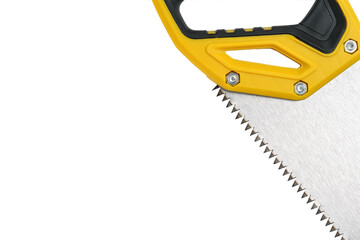 Piece hand saw, highlighted on white background, and space for copying.