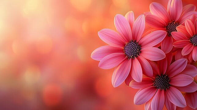 Elegant pink flowers against a blurred coral and peach hued background