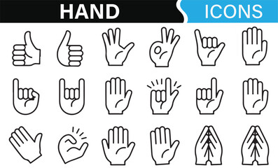 Set of Hand Icons for Approval, Peace, and Direction Signs
