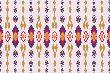 seamless geometric pattern. colorful and vibrant geometric pattern inspired by traditional textile designs. The pattern features vertical rows of alternating motifs in rich hues of purple, gold.