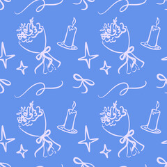 seamless pattern with flowers candle and ribbon decorations