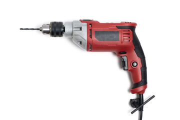 Electric drill screwdriver, highlighted on white background.