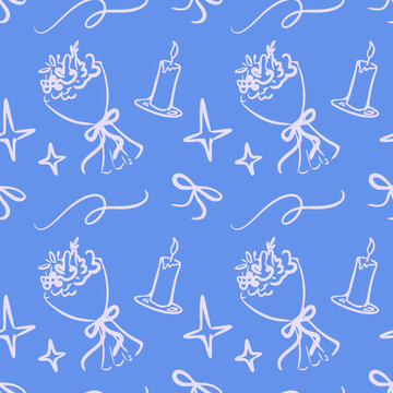 seamless pattern with flowers candle and ribbon decorations