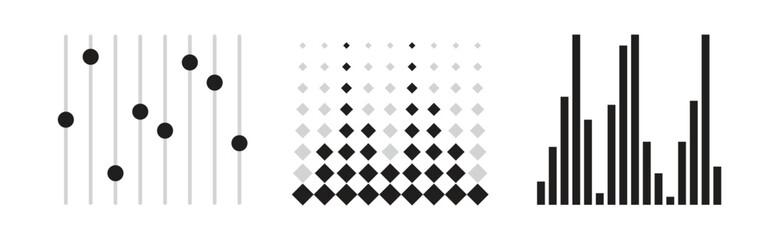 Set Audio equalizer black white icons flat isolated vector illustration Collection