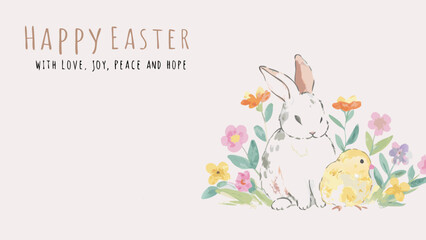 easter greeting card with eggs and bunny