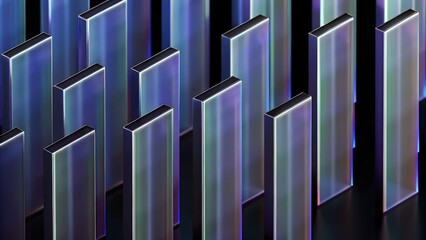 Prismatic Pillar Rhythm – Iridescent Vertical Geometry, Metallic Gradient Surface, Abstract Structure in Motion, Optical Elegance Design